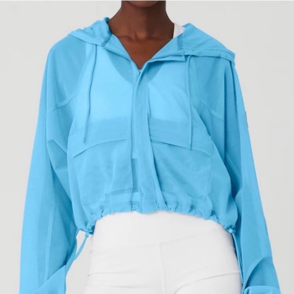 ALO Yoga Jackets & Blazers - Alo Yoga Like NEW Sheer Bliss Jacket Azure Blue Size Medium Mesh Sporty Sthletic
